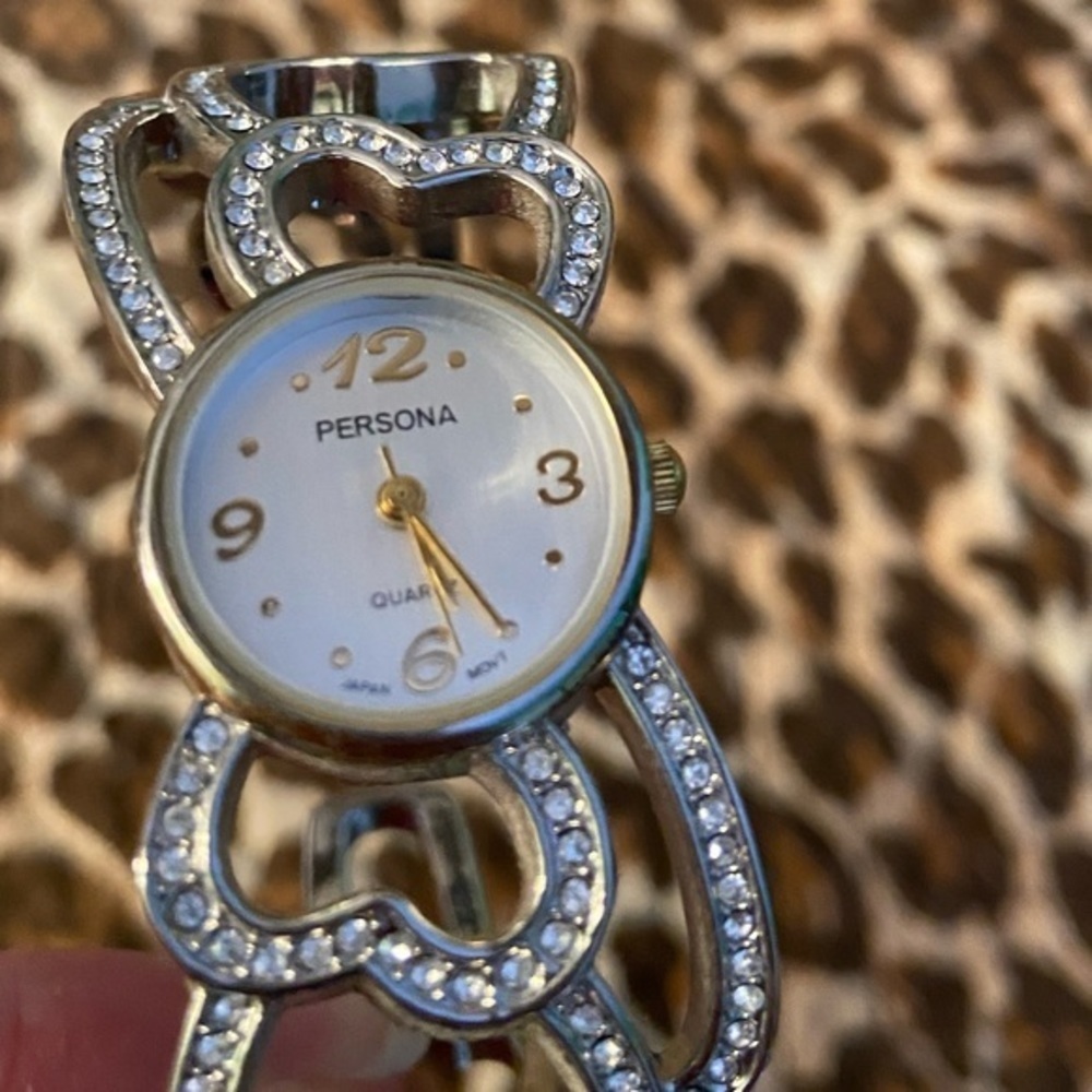 Heart Rhinestone Bangle Cuff Watch - Picture 2 of 4